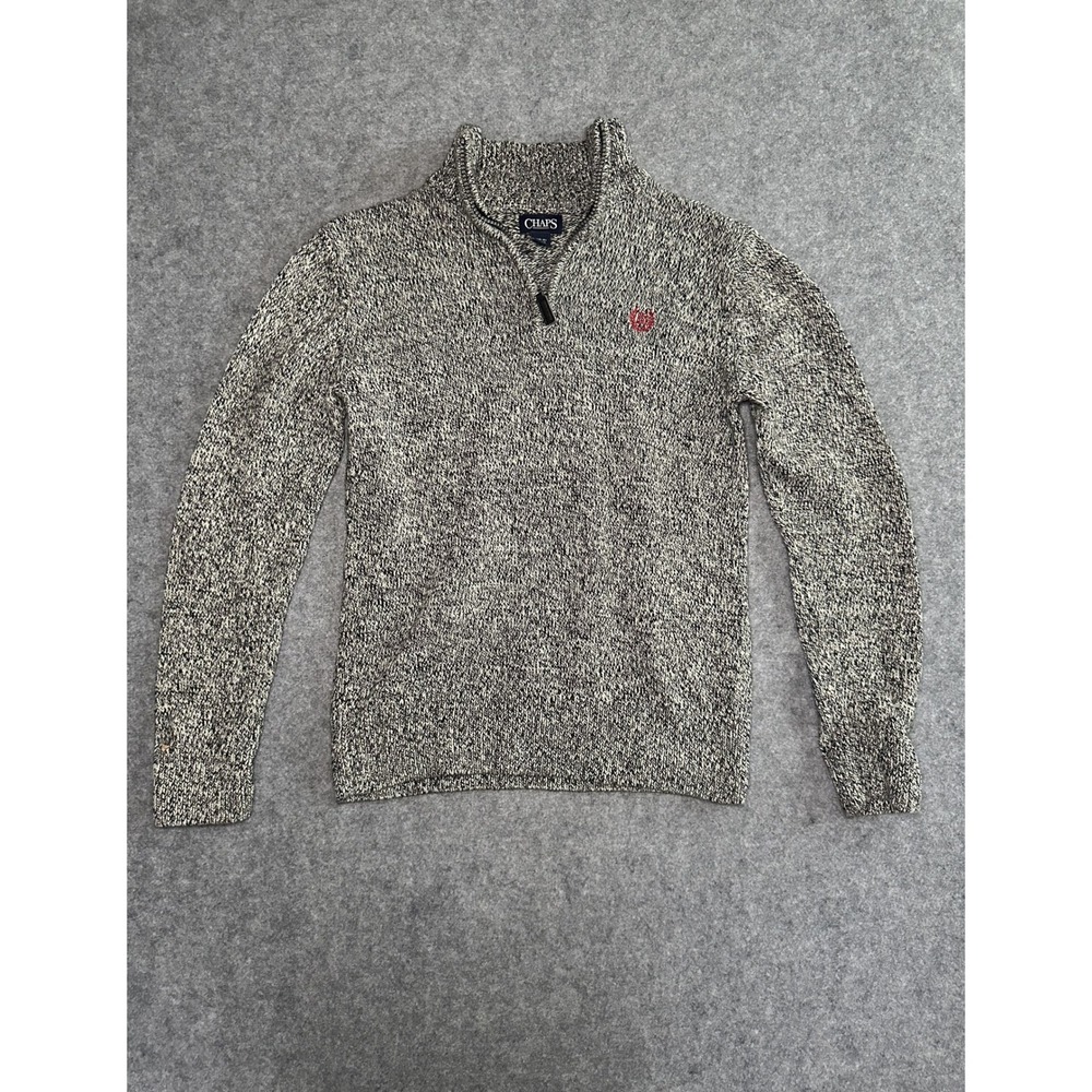 Chaps Quarter-Zip Pullover Sweater Boys L (14-16) Grey Marled Knit Mock Neck
